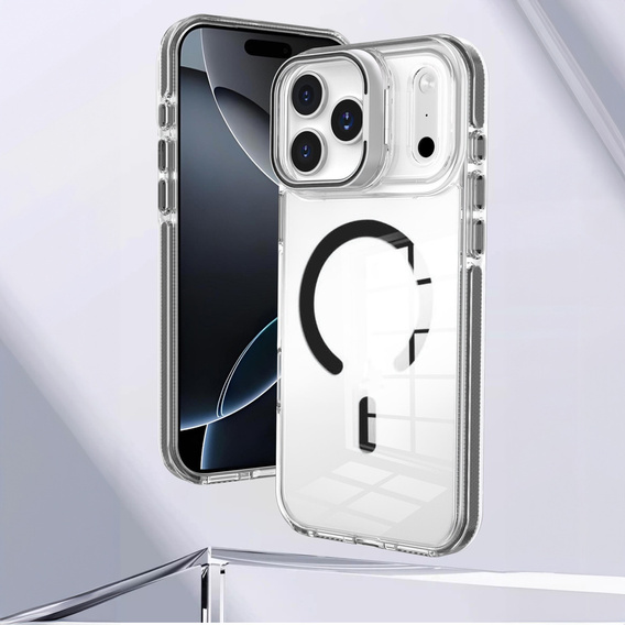 Θήκη για iPhone 17 Pro Max, για MagSafe, με βάση, διάφανη με μαύρα ένθετα