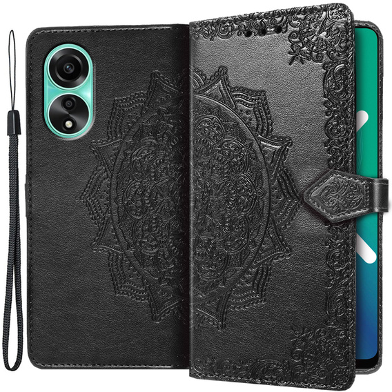 Θήκη με πτερύγιο για Oppo A98 5G, Mandala, μαύρη