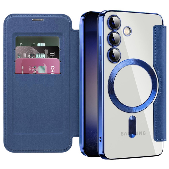 Θήκη με πτερύγιο για Samsung Galaxy S24, RFID Wallet MagSafe CamShield, σκούρο μπλε