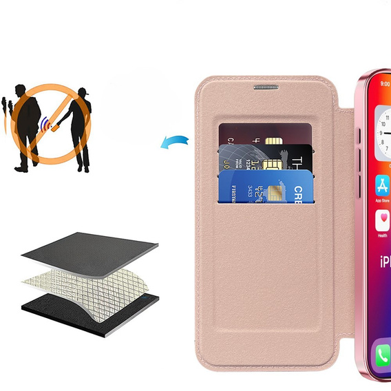 Θήκη με πτερύγιο για iPhone 16 Pro Max, RFID Wallet MagSafe CamShield, ροζ