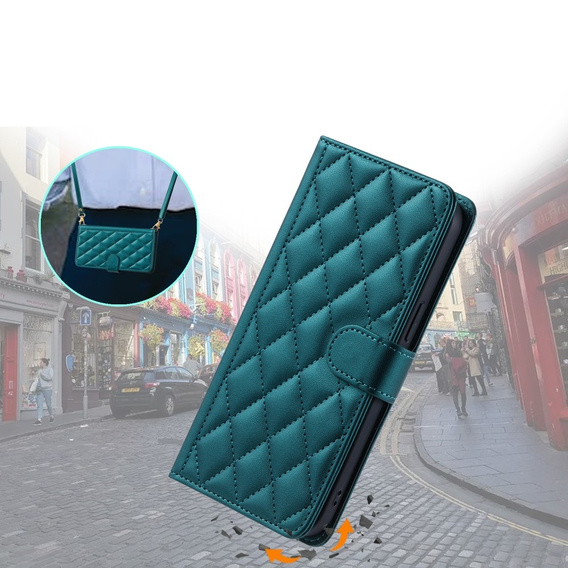 θήκη πτερύγιο για Xiaomi Redmi Note 13 Pro 4G / Xiaomi Redmi Note 14S / Xiaomi Poco M6 Pro 4G, Rhombus Crossbody Leather, σκούρα πράσινη