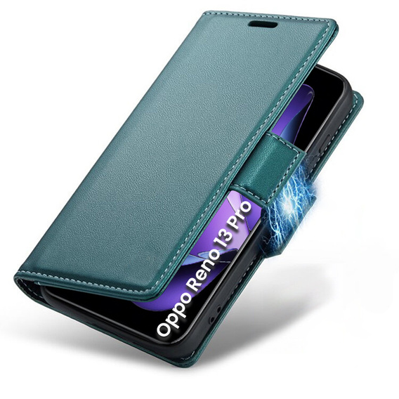 Θήκη για Oppo Reno 13 Pro, ERBORD Glossy Litchi, πορτοφόλι με πτερύγιο, πράσινη