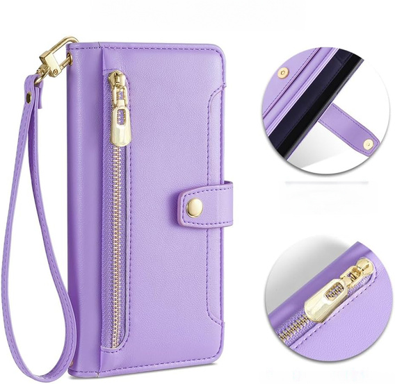 Θήκη με πτερύγιο για iPhone 16E, Wallet Zipper Pocket, μωβ