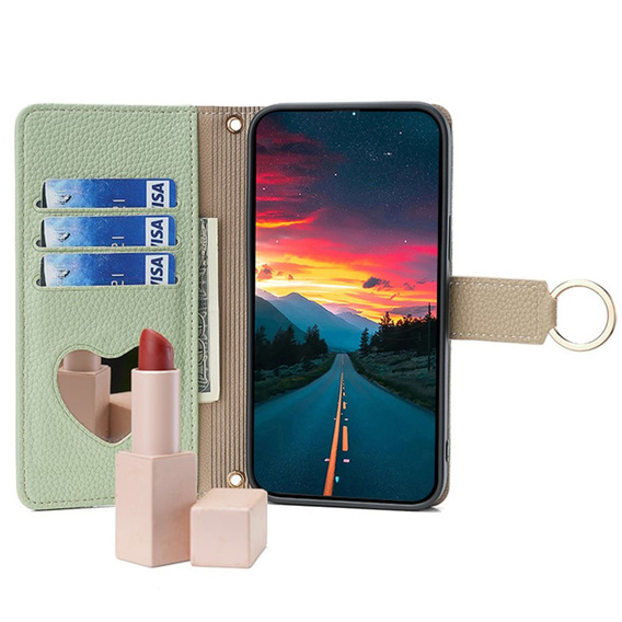 θήκη Wallet Zipper Pocket flip για το Motorola Edge 40 Neo 5G, Wallet Zipper Pocket, με καθρέφτη, πράσινη
