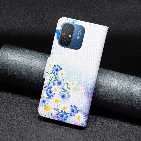 Θήκη με πτερύγιο για Xiaomi Redmi 12C, butterfly and flowers, λευκή