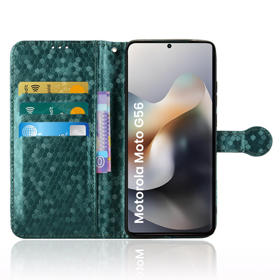 θήκη πτερύγιο για Motorola Moto G56 5G, Wallet Rhombus, πράσινη