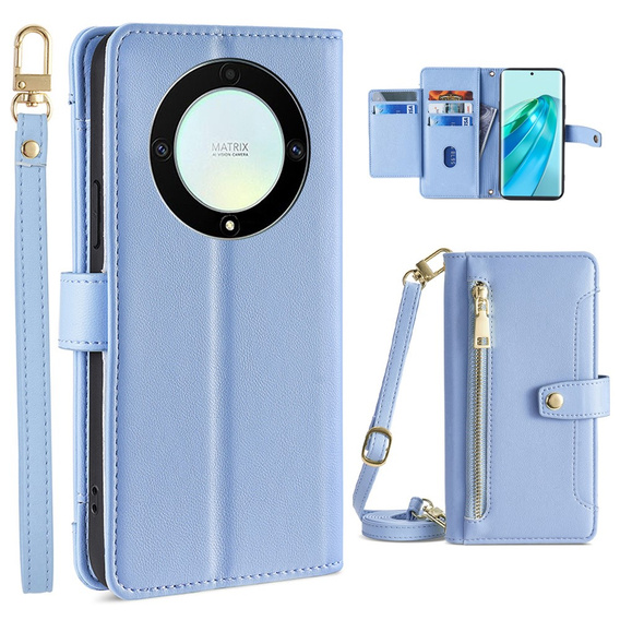 Θήκη με πτερύγιο για Honor Magic5 Lite, Wallet Zipper Pocket, μπλε