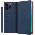 Θήκη με πτερύγιο για iPhone 14 Pro, Litchi Skin Grain, σκούρο μπλε