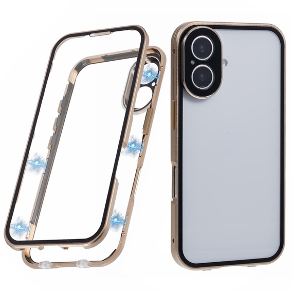 θήκη για το iPhone 16, Magnetic Dual Glass, χρυσή