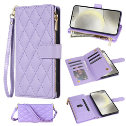 θήκη πτερύγιο για Samsung Galaxy S25 Edge, Rhombus Crossbody Leather, μωβ