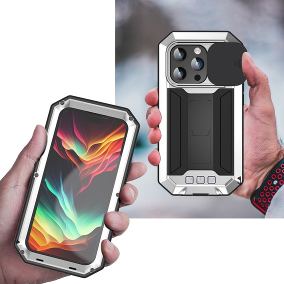 Θήκη για iPhone 15 Pro, R-JUST CamShield Slide, θωρακισμένη, ασημένια / μαύρη