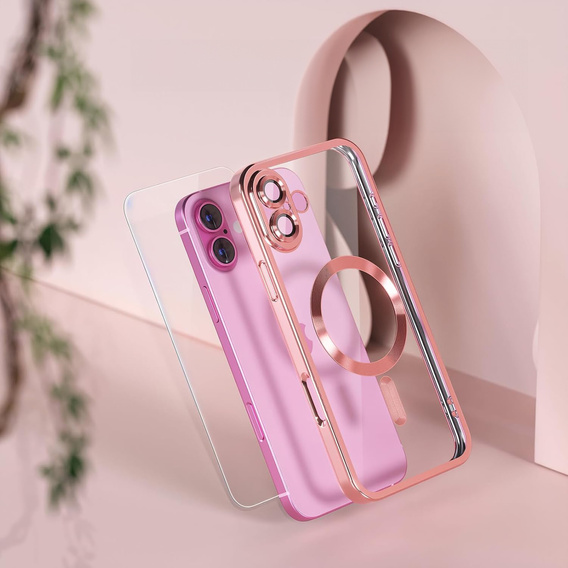 Θήκη για iPhone 16 Plus, Electro MagSafe, ροζ + Γυαλί για την οθόνη