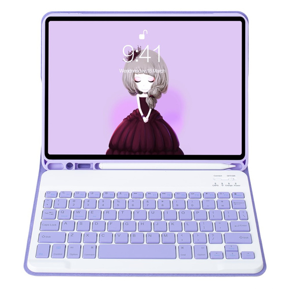Θήκη με πληκτρολόγιο bluetooth για iPad 11" 2025 A16 (11 gen.) / iPad 10.9" 2022 (10 gen.), μωβ