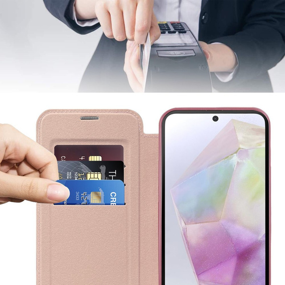 Θήκη με πτερύγιο για Samsung Galaxy A17 5G, πορτοφόλι RFID, για MagSafe, διάφανο / ροζ