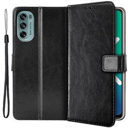 Θήκη με πτερύγιο για Motorola Moto G62 5G, Crazy Horse Wallet, μαύρη
