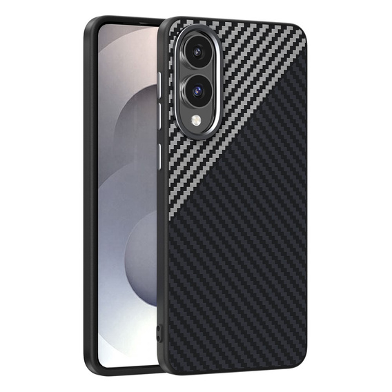 Η θήκη ABEEL για το Samsung Galaxy S25 Edge, Carbon Fiber, για MagSafe, μαύρο / ασημί