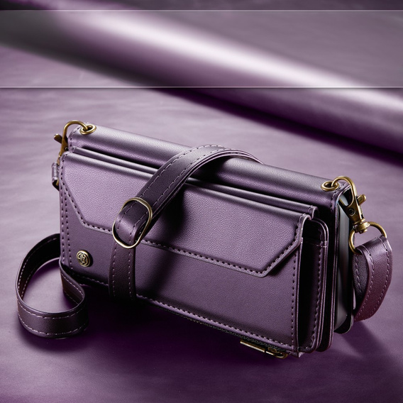 θήκη CASEME για Samsung Galaxy A56 5G, RFID Leather Wallet, με λουράκι ώμου, μωβ