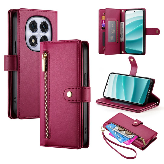 Θήκη με πτερύγιο για Xiaomi Redmi Note 14 Pro 5G / Poco X7 5G, Wallet Zipper Pocket, κόκκινη