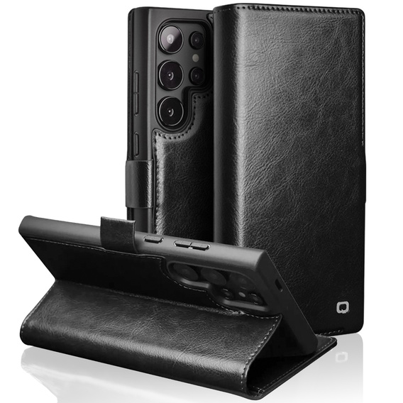 θήκη flip για Samsung Galaxy S25 Ultra, QIALINO Leather Wallet, μαύρη