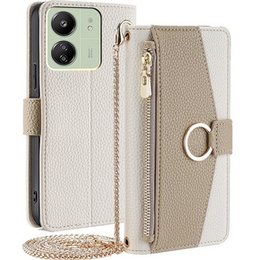 θήκη Wallet Zipper Pocket flip για το Xiaomi Redmi 13C / Poco C65, Wallet Zipper Pocket, με καθρέφτη, λευκή