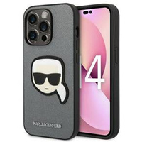 Karl Lagerfeld Θήκη για iPhone 14 Pro, Saffiano Karl's Head Patch, ασημένια