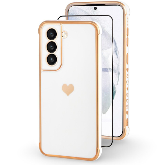 Θήκη για Samsung Galaxy S21, Electro heart, λευκή + Full Glue Ceramic Glass