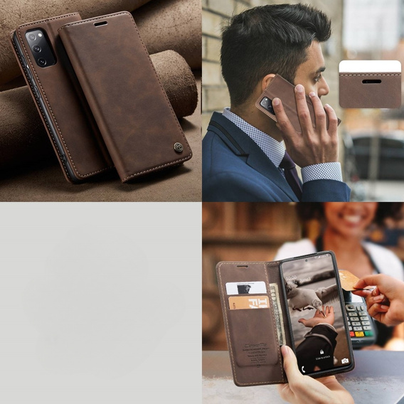 θήκη CASEME για Samsung Galaxy S20 FE, Leather Wallet Case, καφέ