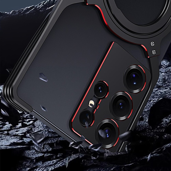 Θήκη για Samsung Galaxy S25 Ultra, Kickstand Bumper, με κάλυμμα φακού, για MagSafe, μαύρο / κόκκινο