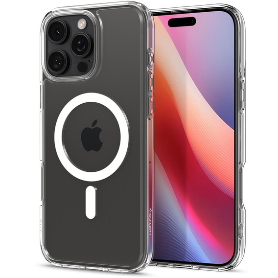 Θήκη MagSafe Spigen για iPhone 16 Pro, Ultra Hybrid, διαφανής / λευκή + Μετριασμένο γυαλί 9H