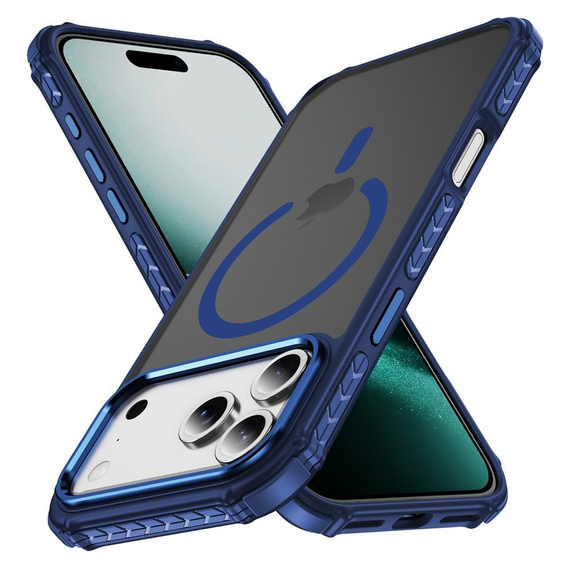 Ματ θήκη για iPhone 17 Pro Max, θωρακισμένη, για MagSafe, καπνιστή με μπλε πλευρές