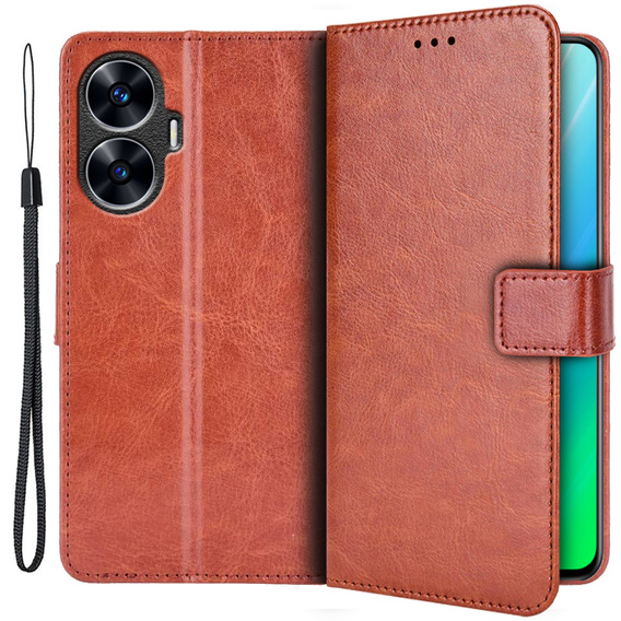 Θήκη με πτερύγιο για Realme C55, Crazy Horse Wallet, καφέ