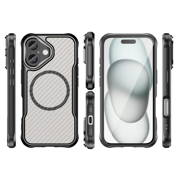 Θήκη για iPhone 16 Plus, Fusion Hybrid Carbon, για MagSafe, μαύρη