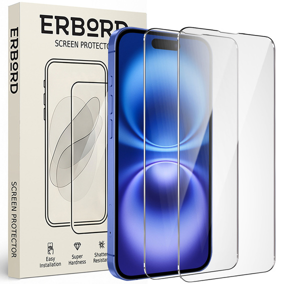 2x Μετριασμένο γυαλί ERBORD 9H Hard Glass στην οθόνη για iPhone 16