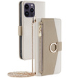 θήκη Wallet Zipper Pocket flip για το iPhone 14 Pro Max, Wallet Zipper Pocket, με καθρέφτη, λευκή