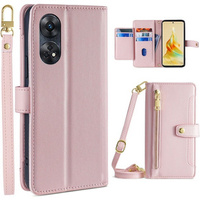 Θήκη με πτερύγιο για Oppo Reno8 T 4G, Wallet Zipper Pocket, ροζ