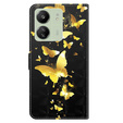 Θήκη με πτερύγιο για Xiaomi Redmi 13C / Poco C65, Wallet, Butterflies χρυσή