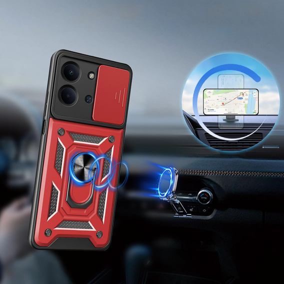 Θωρακισμένη θήκη για Xiaomi Redmi 15C 4G/LTE, με προστασία κάμερας, με βάση, κόκκινο