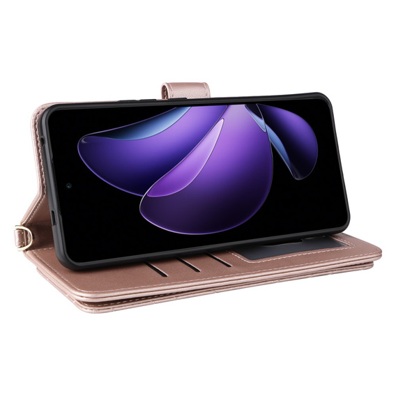 Θήκη με πτερύγιο για Oppo Reno 13F 5G, Crossbody Leather Wallet, ροζ