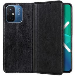 Θήκη για Xiaomi Redmi 12C, Wallet Litchi Leather, μαύρη