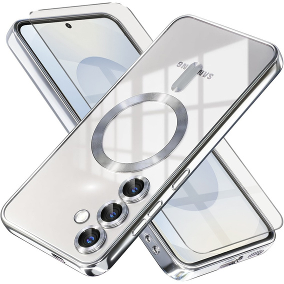 Θήκη για Samsung Galaxy S25, Electro MagSafe, ασημένια + Γυαλί για την οθόνη