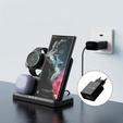 Ασύρματο φορτιστή 3 σε 1 QI γρήγορο για Samsung S25 S24 S23 Galaxy Watch Buds Σταθμός μαύρο