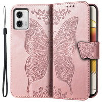 Θήκη με πτερύγιο για Motorola Moto G73 5G, Butterfly, ροζ rose gold