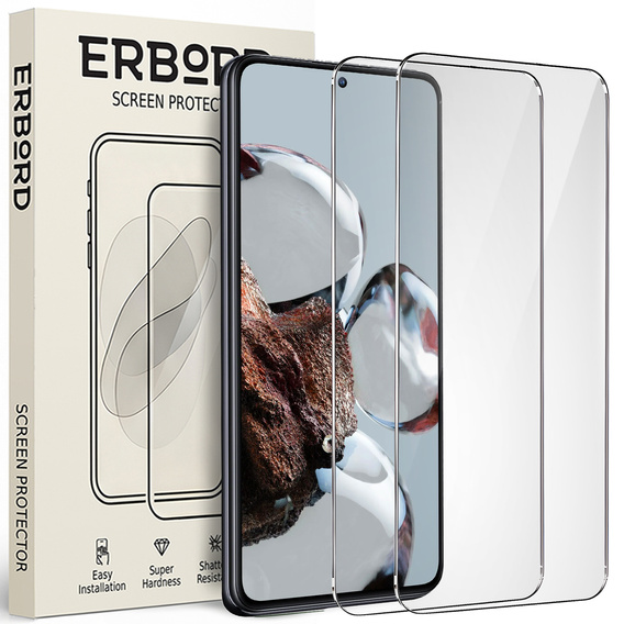2x Μετριασμένο γυαλί για Xiaomi 12T/12T Pro, ERBORD 9H Hard Glass στην οθόνη