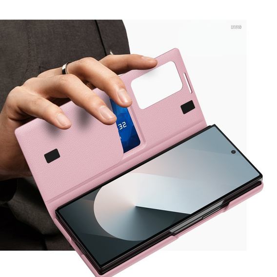 Αναδιπλούμενη θήκη για Samsung Z Fold6 5G, Smart View Wallet, ροζ