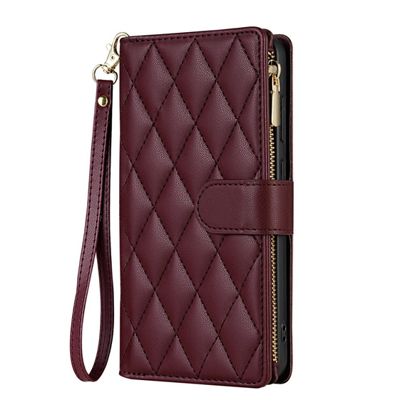 θήκη πτερύγιο για Samsung Galaxy S25 Edge, Rhombus Crossbody Leather, μπορντό