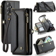 θήκη CASEME για Samsung Galaxy S24 FE, RFID Leather Wallet, με λουράκι ώμου, μαύρη
