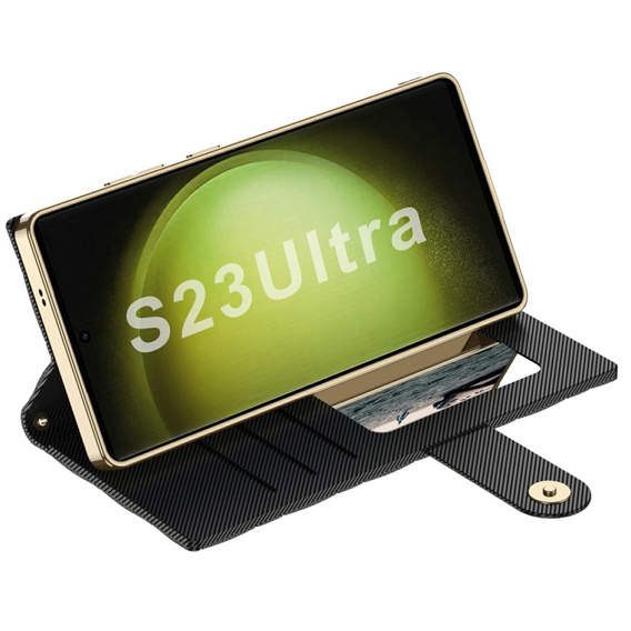 Αναδιπλούμενη θήκη για Samsung Galaxy S23 Ultra, GKK Mirror Wallet, μαύρη