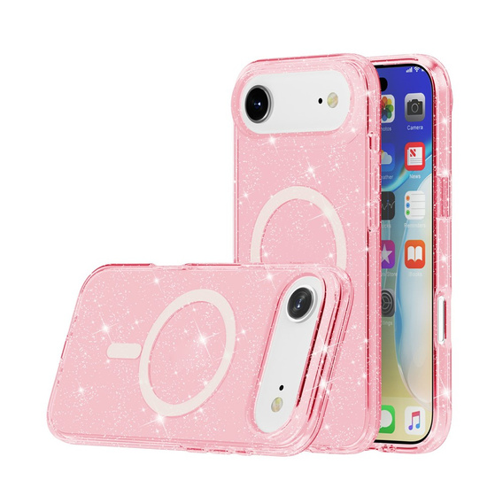 Θήκη για iPhone Air, για MagSafe, glitter, ημιδιαφανές ροζ