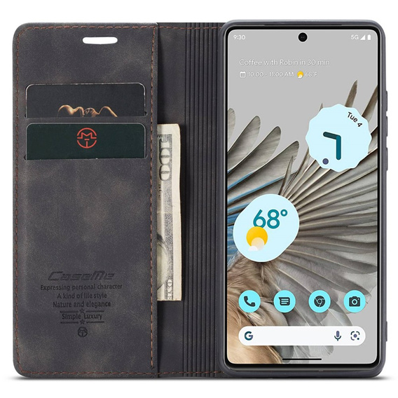 θήκη CASEME για Google Pixel 7 Pro, Leather Wallet Case, μαύρη