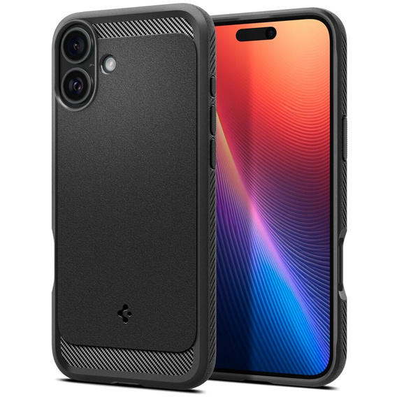 θήκη Spigen για iPhone 16 Plus, Rugged Armor MagSafe, μαύρη + μετριασμένο γυαλί 9H